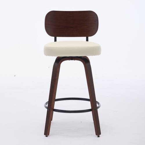 Alt View 3. LUCKY ONE - 26" Assembled Swivel Bar Stool Set of 2 Faux Leather Counter Height with Walnut Bentwood Back - Beige.