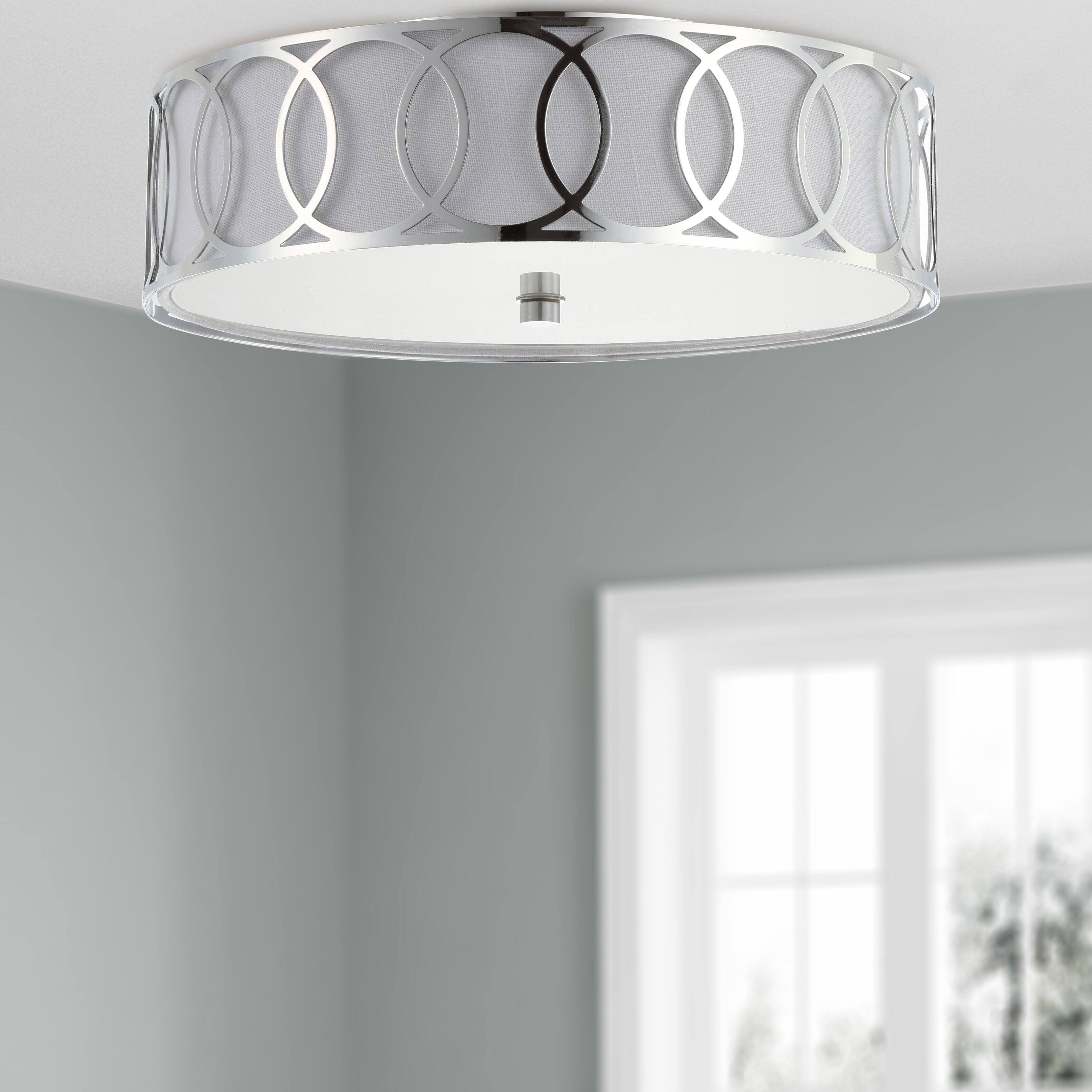 Alt View 4. Jonathan Y - Aria 3-Light 15.5" Metal LED Flush Mount, Chrome - Chrome.