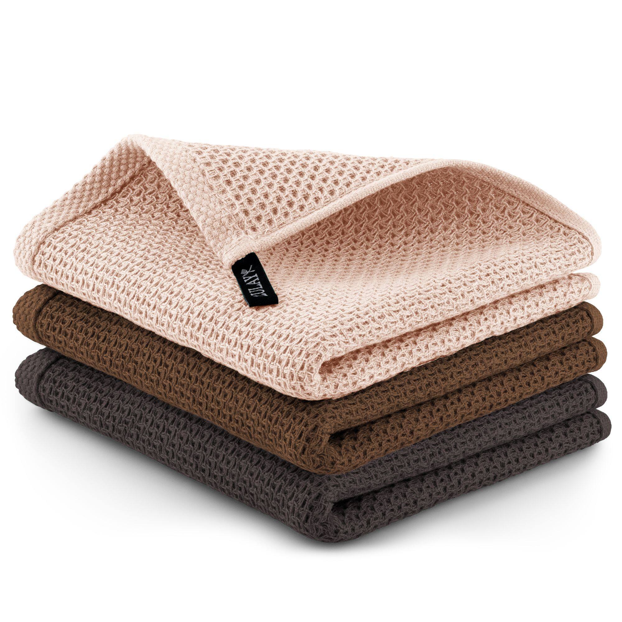 Front. Zulay Kitchen - Zulay Kitchen Reusable Kitchen Towels 3 Pack 100% Cotton Waffle Weave - 12x12” Super Absorbent Dish Towels - Dark Grey, Brown, and Beige.