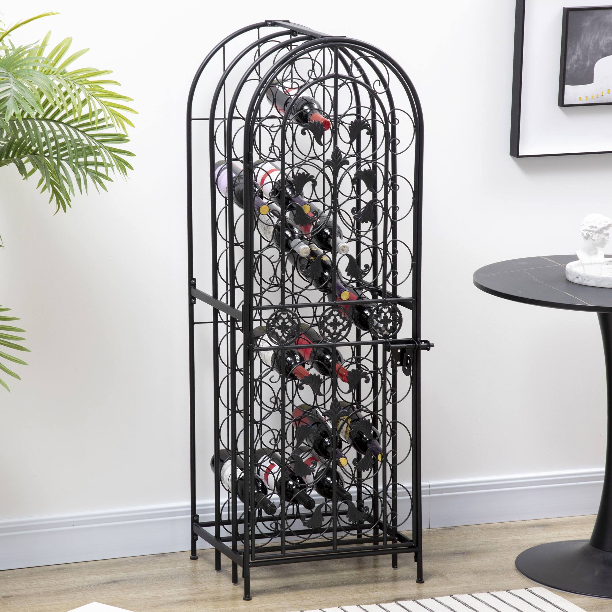 Alt View 2. Homcom - 45 Bottle Wrought Iron Wine Rack Jail with Lock.
