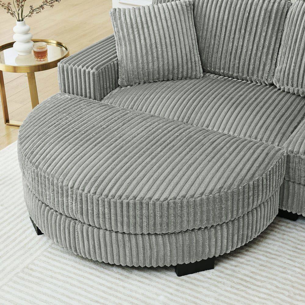 Alt View 9. Kadyn - Convertible Sectional with Movable Ottoman, L-Shaped Sleeper Sofa in Tufted Corduroy Fabric, Gray - Gray.