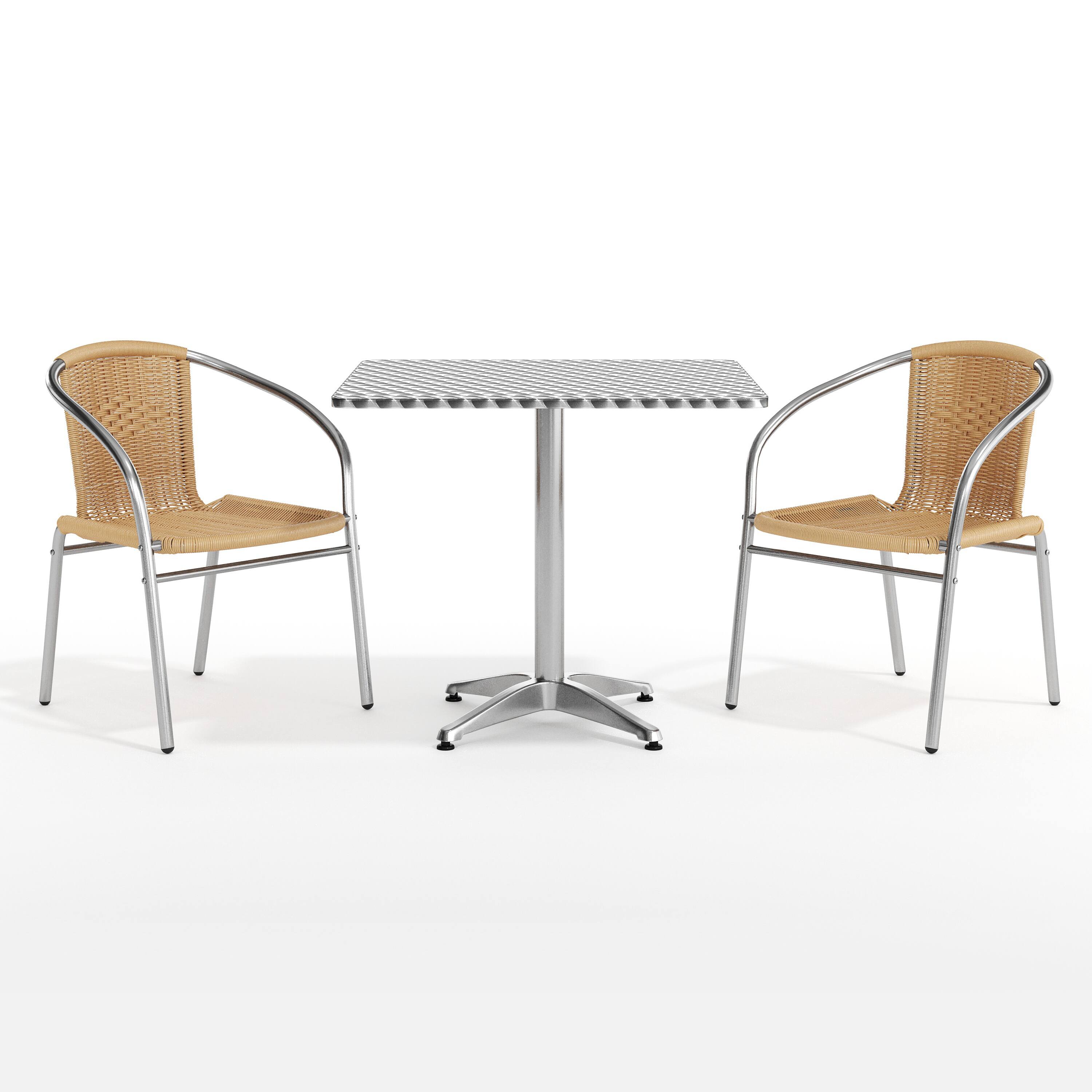 Alt View 10. Emma + Oliver - 31.5" Square Aluminum Garden Patio Table Set with 2 Rattan Chairs - Beige.