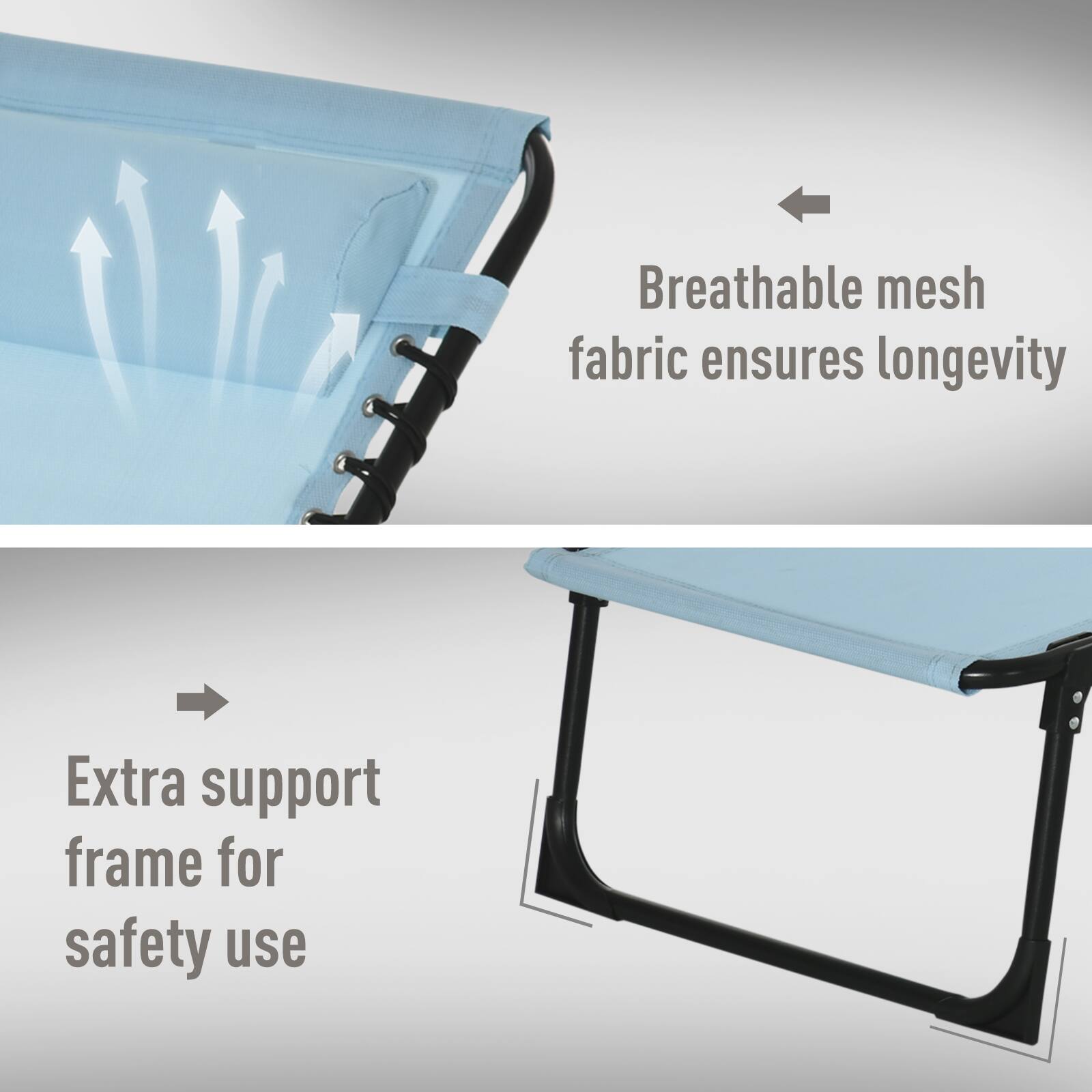 Breathable mesh fabric ensures longevity. Extra support frame for safety use.