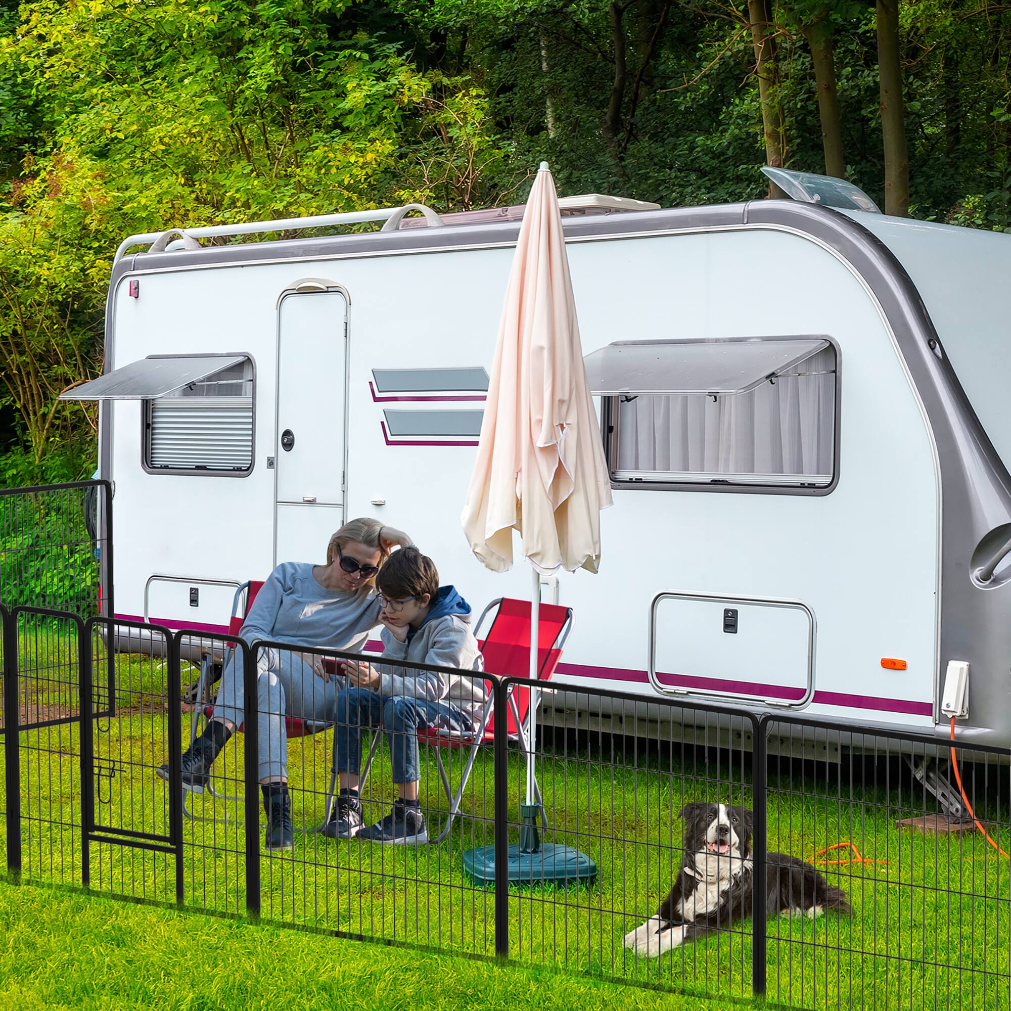 Alt View 3. Gymax - Gymax 16 Panel 32'' Height Pen Fence w/ Lock Indoor Outdoor Foldable Fencing Gate.