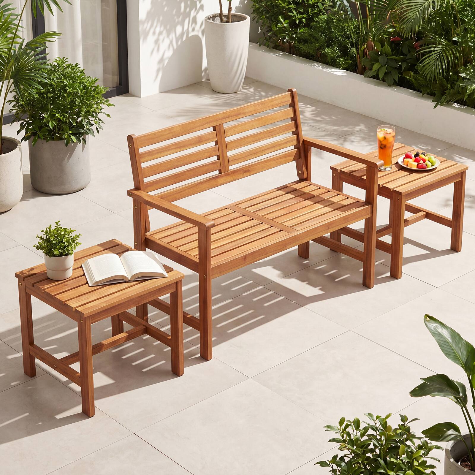 Alt View 3. Gymax - Gymax 2Pcs Patio Acacia Wood Accent Side Table17'' Square End Table w/Slatted Tabletop - Yellow.
