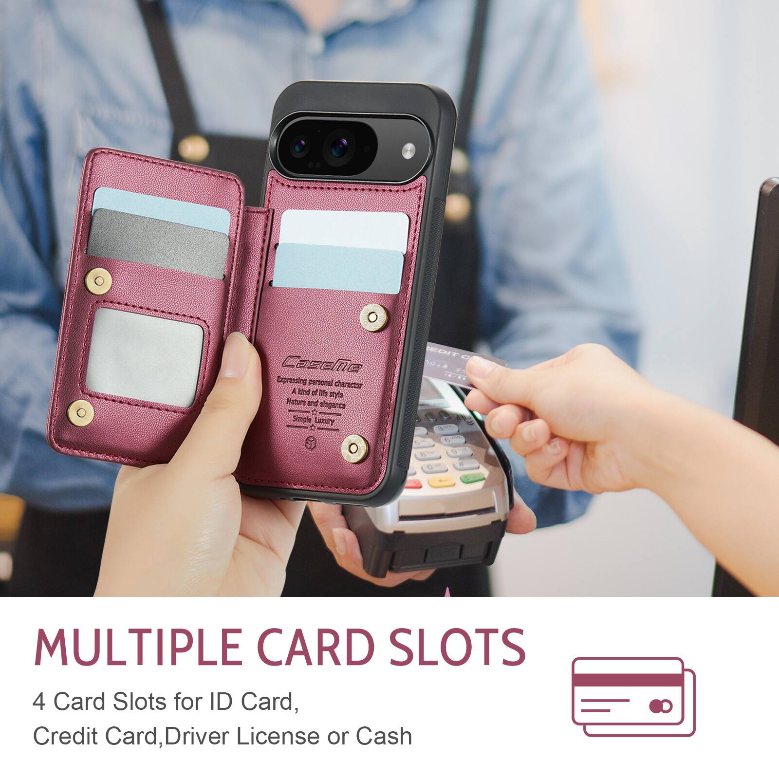 Casel ne Dipressing personal ceremr A d of i - Nature and storagee C Simple Lazeary A d 1 a MULTIPLE CARD SLOTS 4 Card Slots for ID Card, Credit Card, Driver License or Cash
