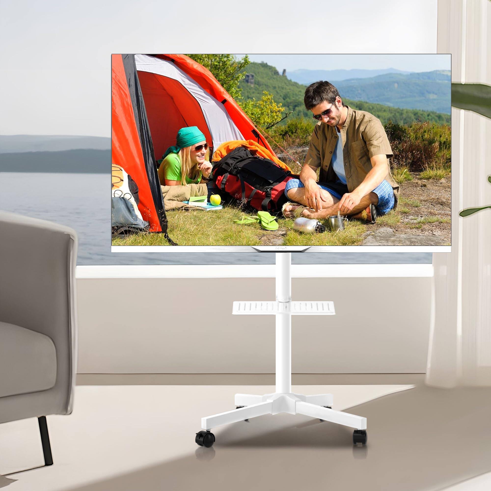 Alt View 6. ThinkLink Electronic - Mobile Carts Wheels 21- Flat curved Panel Screens Tvs Height Adjustable Floor Trolley Stand Shelf Max Vesa - Black High Quality.