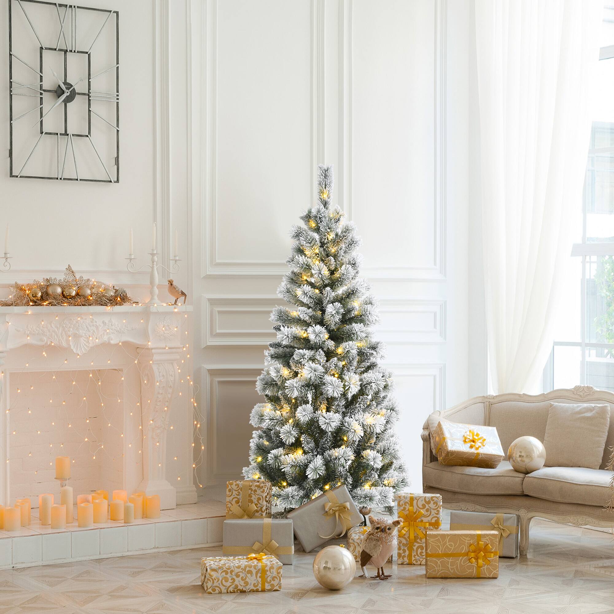 Alt View 4. Gymax - Gymax 5 ft Pre-lit Snow Flocked Artificial Christmas Tree w/ Multi-Color LED Lights - White.