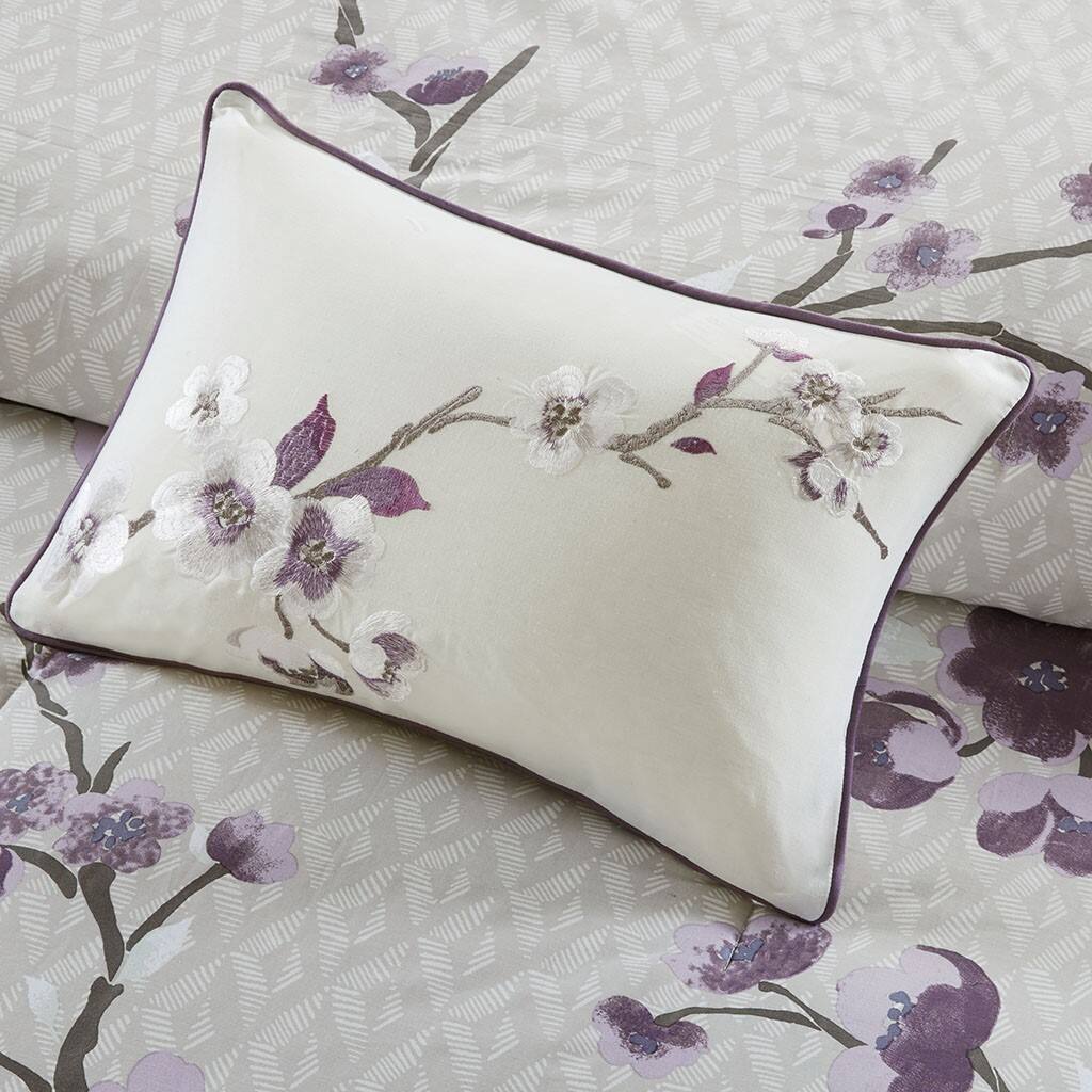 Alt View 1. Gracie Mills - Gracie Mills Isaac 200 TC 8-Piece Floral Cotton Sateen Comforter Set - Purple/Taupe.