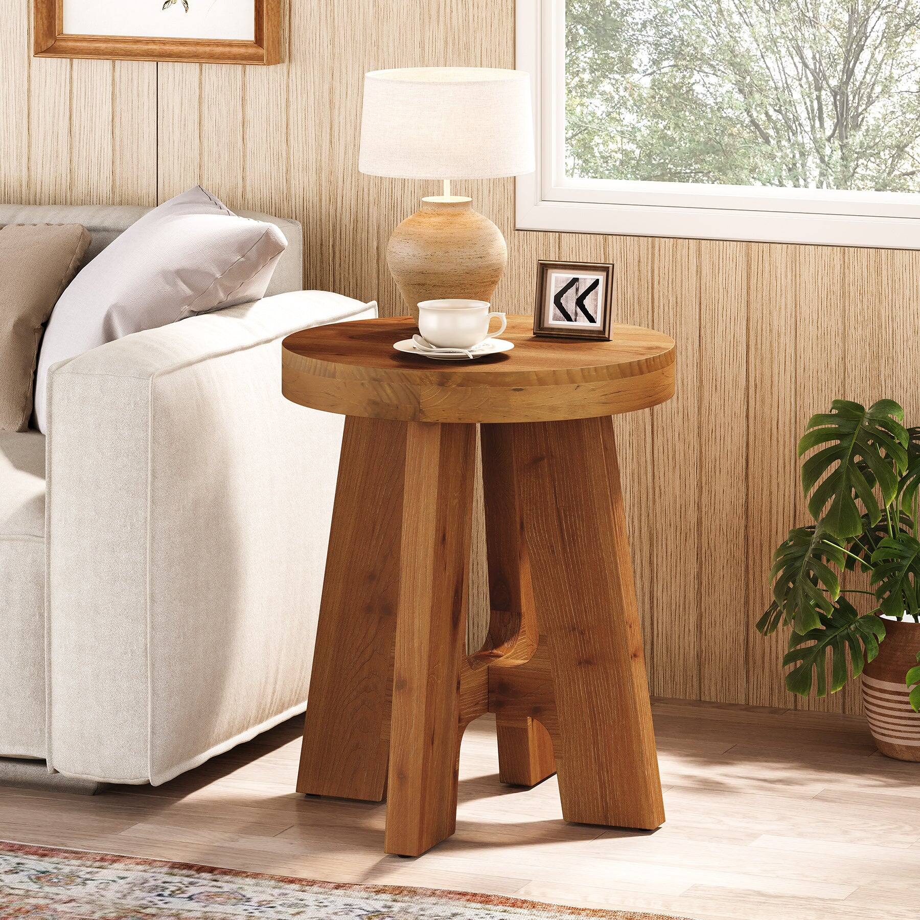 Back. Tribesigns - Solid Wood End Table with Wood Grain Finish and Space-Saving Design for Living Room and Bedroom - Brown.