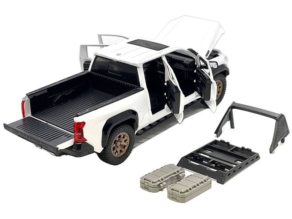 Alt View 3. Mijo Exclusives - 2024 Toyota Tacoma Trailhunter Edition Pickup Truck White Metallic 1/24 Diecast Model Car.