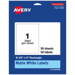 Avery - Matte Rectangle Labels, 8-1/2" x 11", 50 Total - White