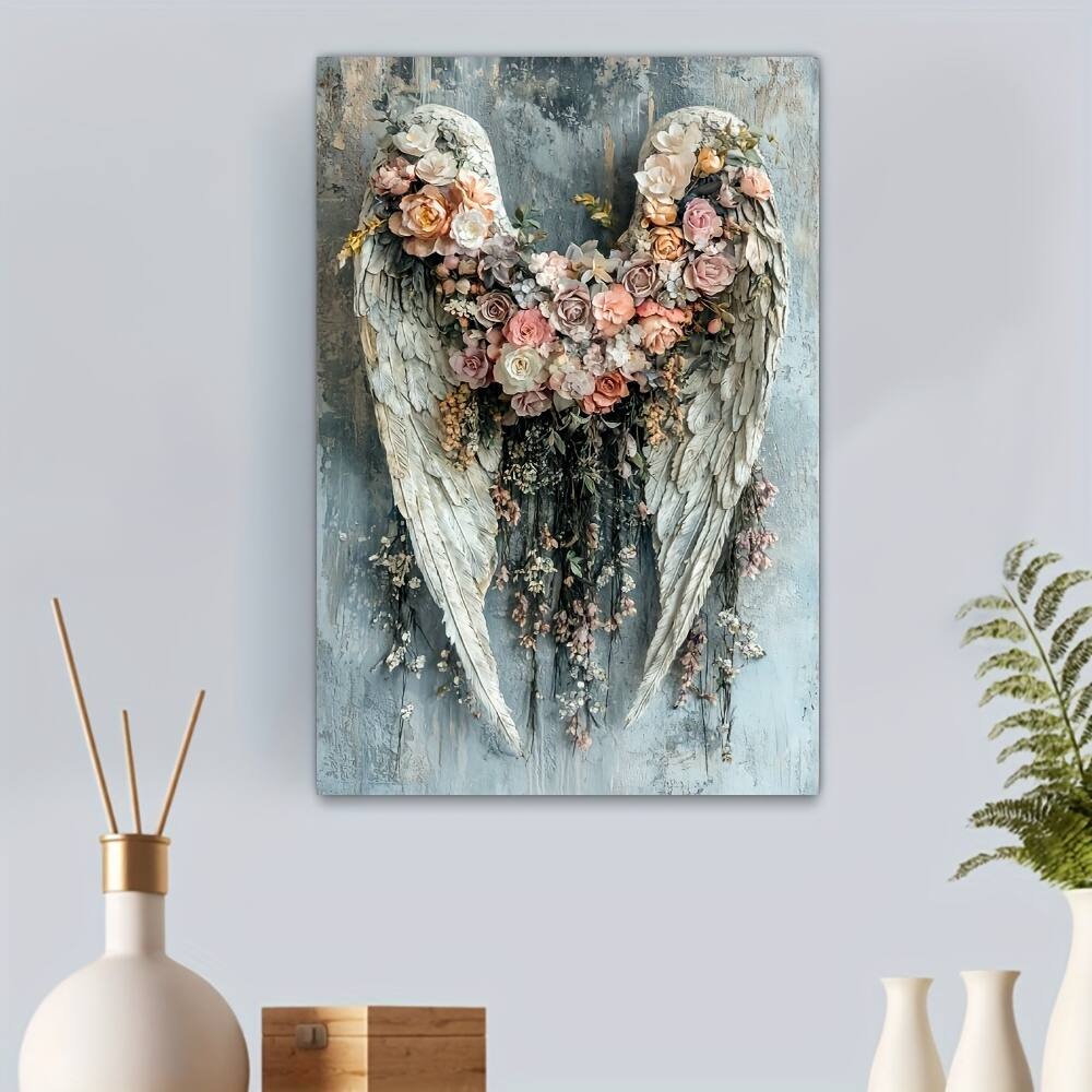 Left. blue - Angel Wings Ready-to-Hang Wooden Framed Canvas Art - Perfect for Living Room, Bedroom & Party Decor | Unique Gift Idea, - Color:36*24in.