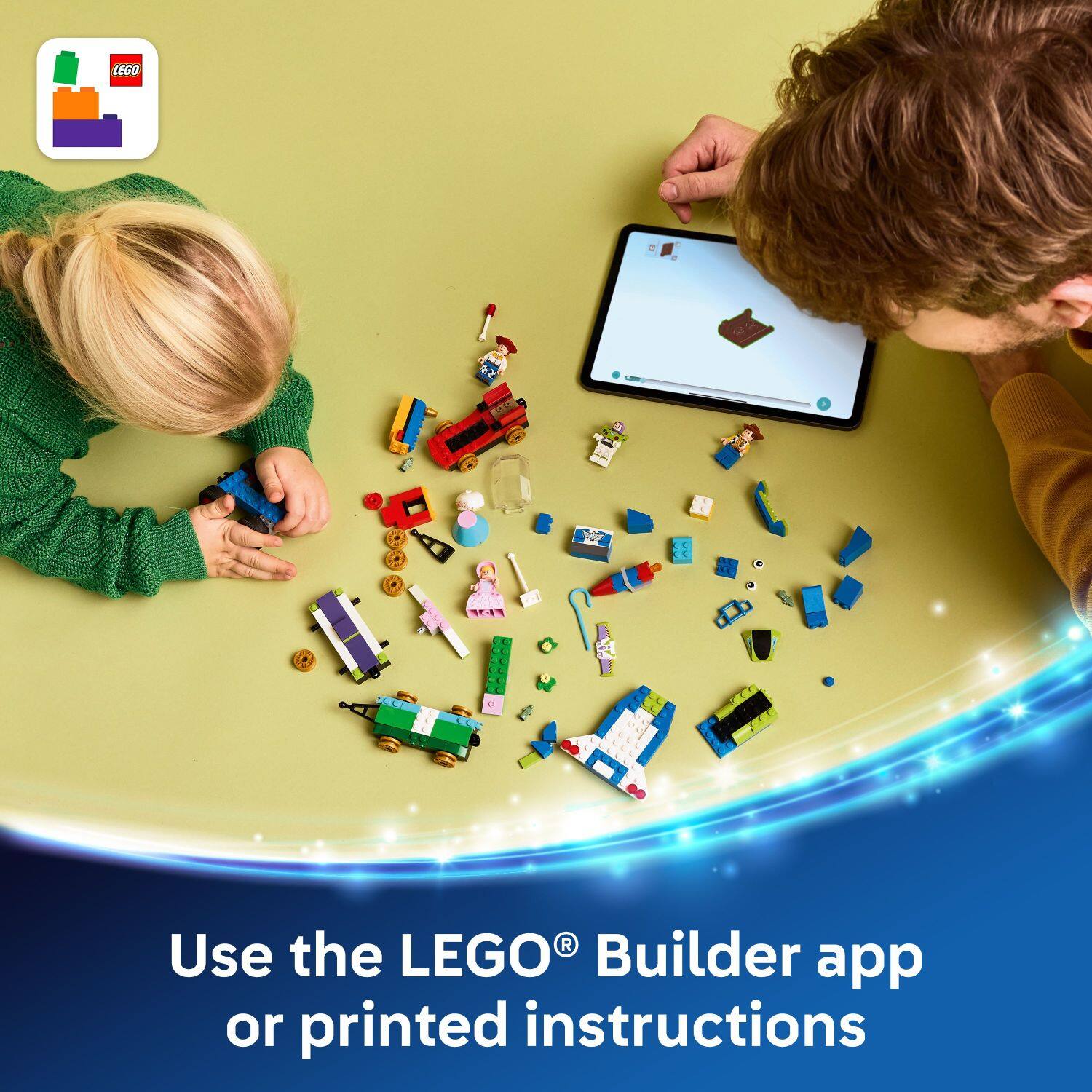 Use the LEGO® Builder app or printed instructions.