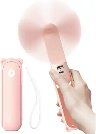 Front. FINEAK - 4500mAh Foldable Handheld Fan - 37H Runtime 3 Speeds USB Rechargeable Portable Personal Fan(Pink).