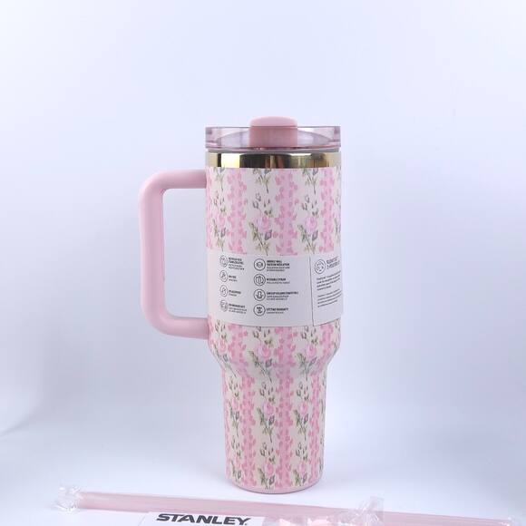 Left. Stanley - Stanley x LoveShackFancy 40 oz Quencher H2.0 FlowState Tumbler Water Bottle - White.