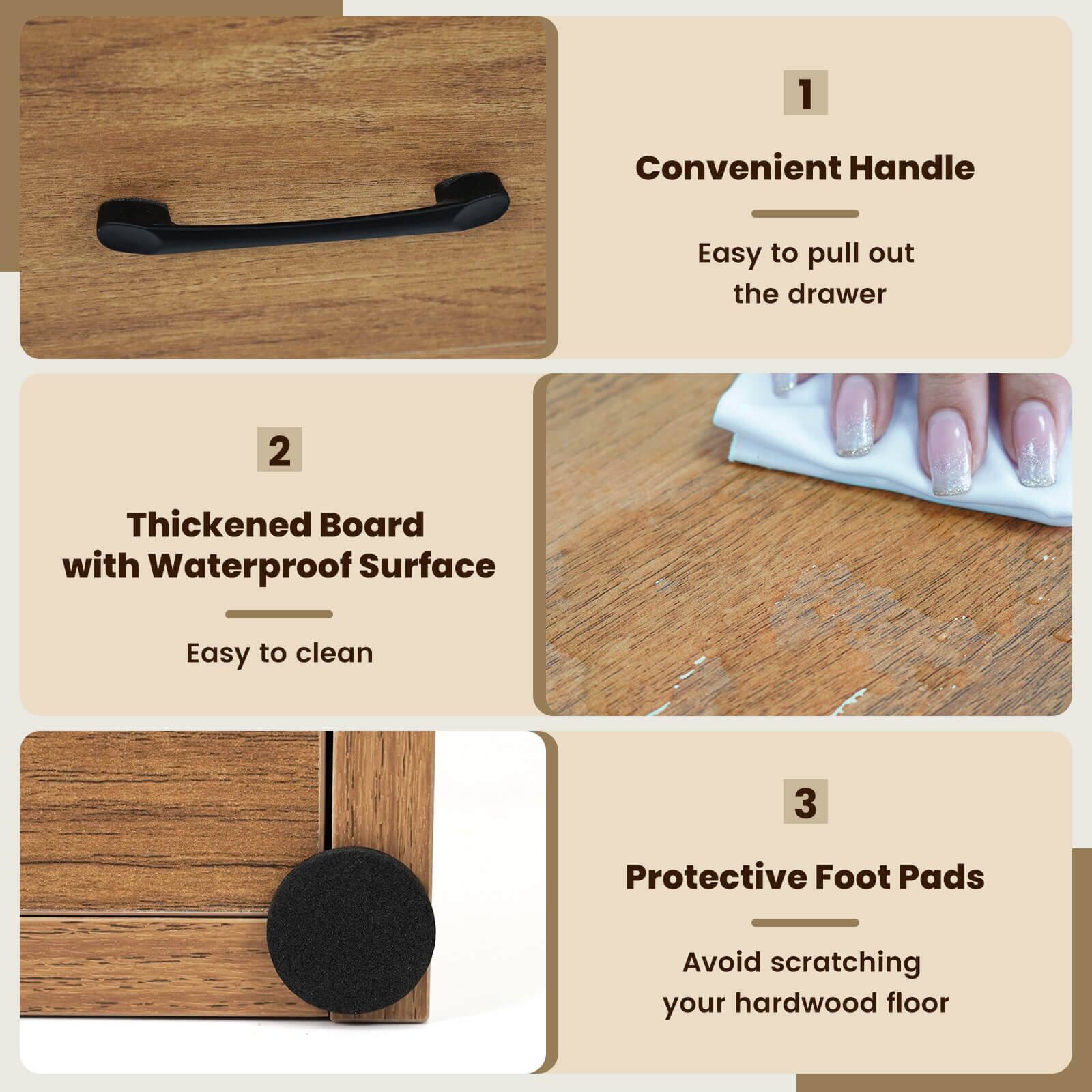1. Convenient Handle
2. Thickened Board with Waterproof Surface
3. Protective Foot Pads