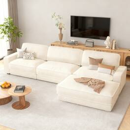Vipbear - 119" Sectional Modular Sofa - Chenille Fabric, Deep Cushions,Ultra Soft Skin-Friendly Cloud-Like Comfort for Living Room - Beige