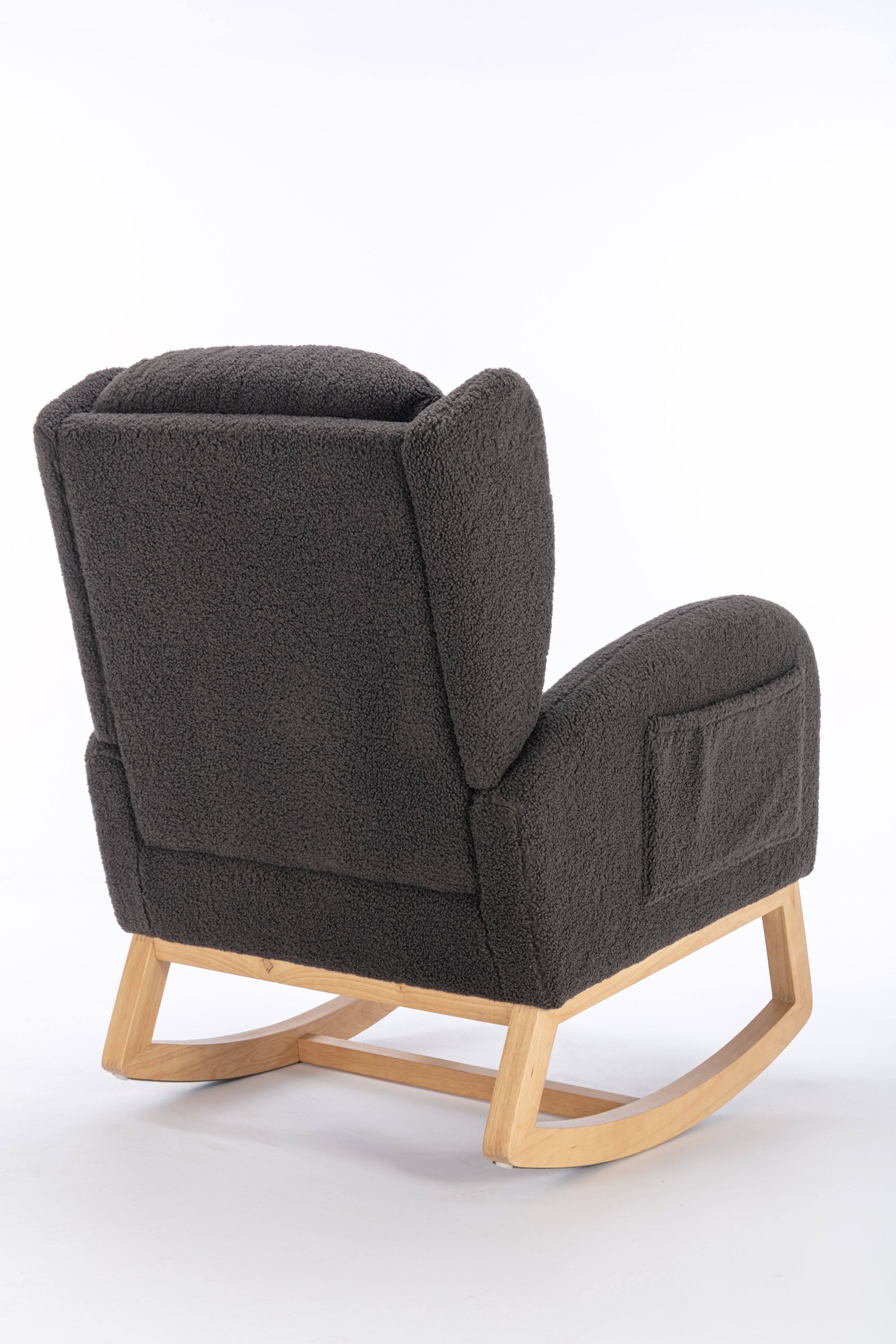 Alt View 1. Anysun - Teddy Fabric Rocking Chair With Packet Wood Legs - Dark Gray .
