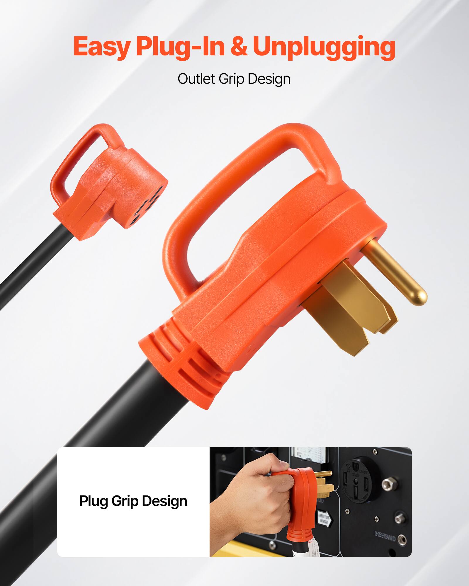 Easy Plug-In & Unplugging  
Outlet Grip Design  

Plug Grip Design