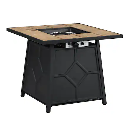 Front. Glintex - 28" Square Propane Fire Pit Table, 40,000 BTU with Auto-Ignition & Waterproof Cover for Patio, Backyard - Brown.