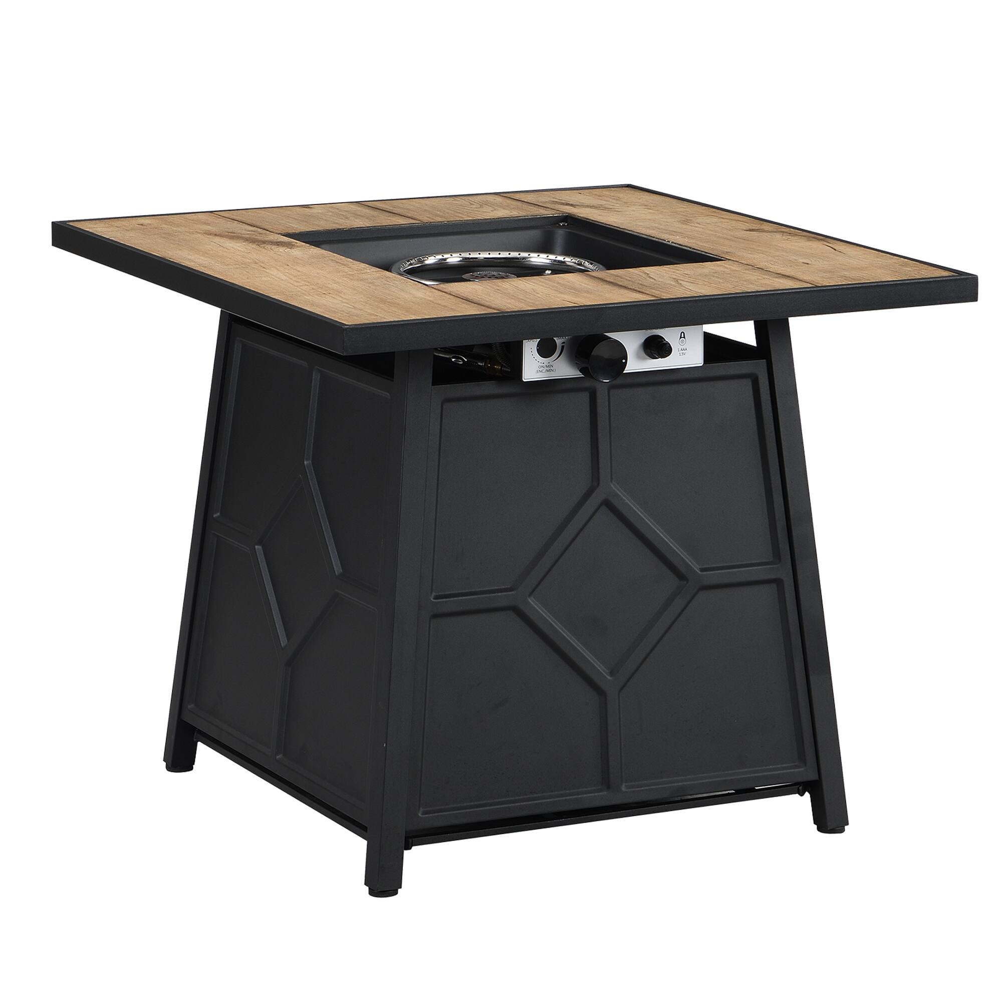 Front. Glintex - 28" Square Propane Fire Pit Table, 40,000 BTU with Auto-Ignition & Waterproof Cover for Patio, Backyard - Brown.