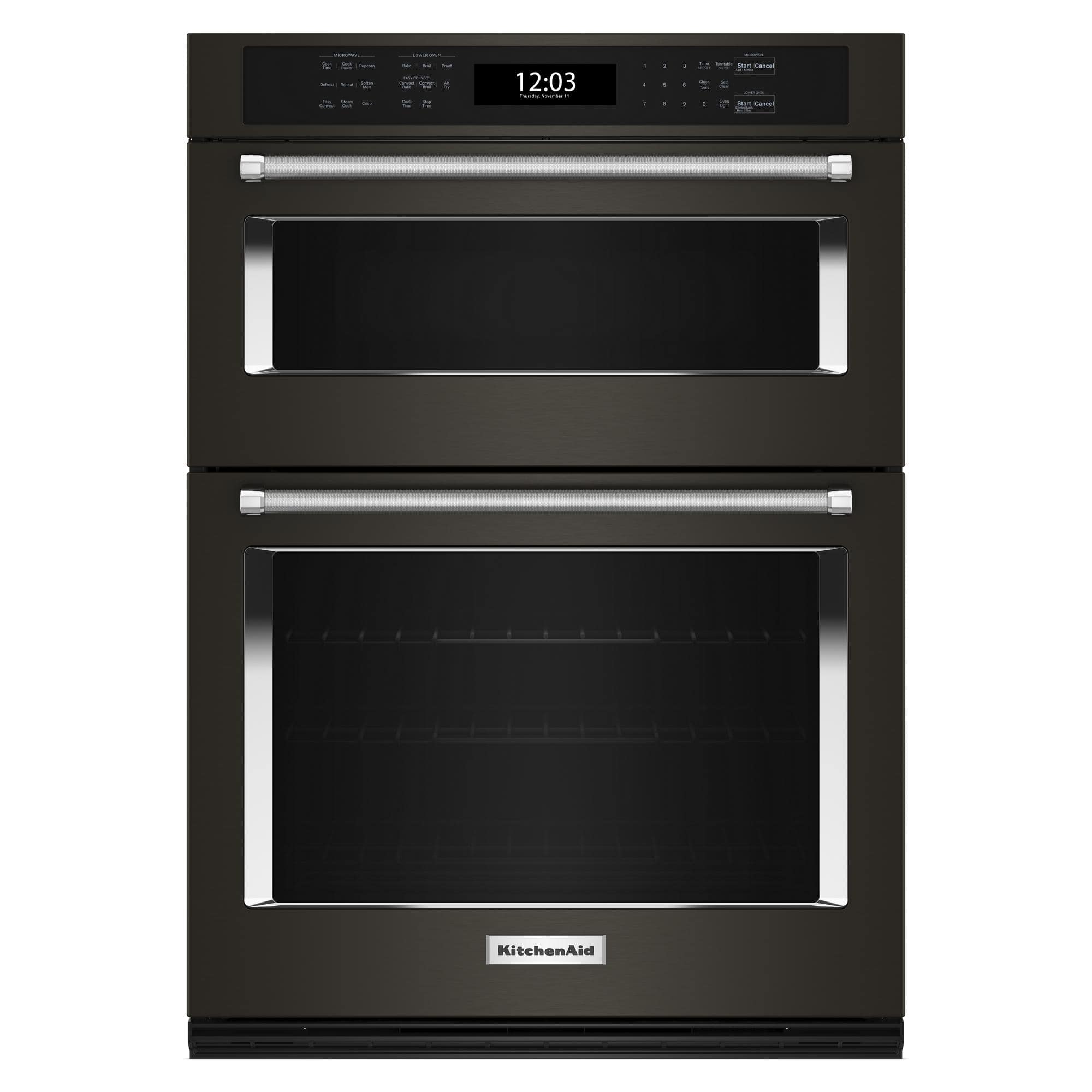 Front. KitchenAid - 27" Built-In Electric Convection Double Wall Combination with Microwave and Air Fry Mode - Black Stainless Steel.