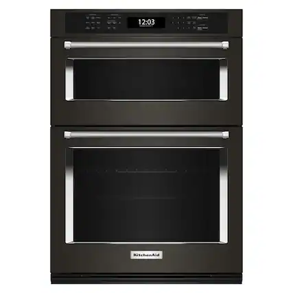 Front. KitchenAid - 27" Built-In Electric Convection Double Wall Combination with Microwave and Air Fry Mode - Black Stainless Steel.