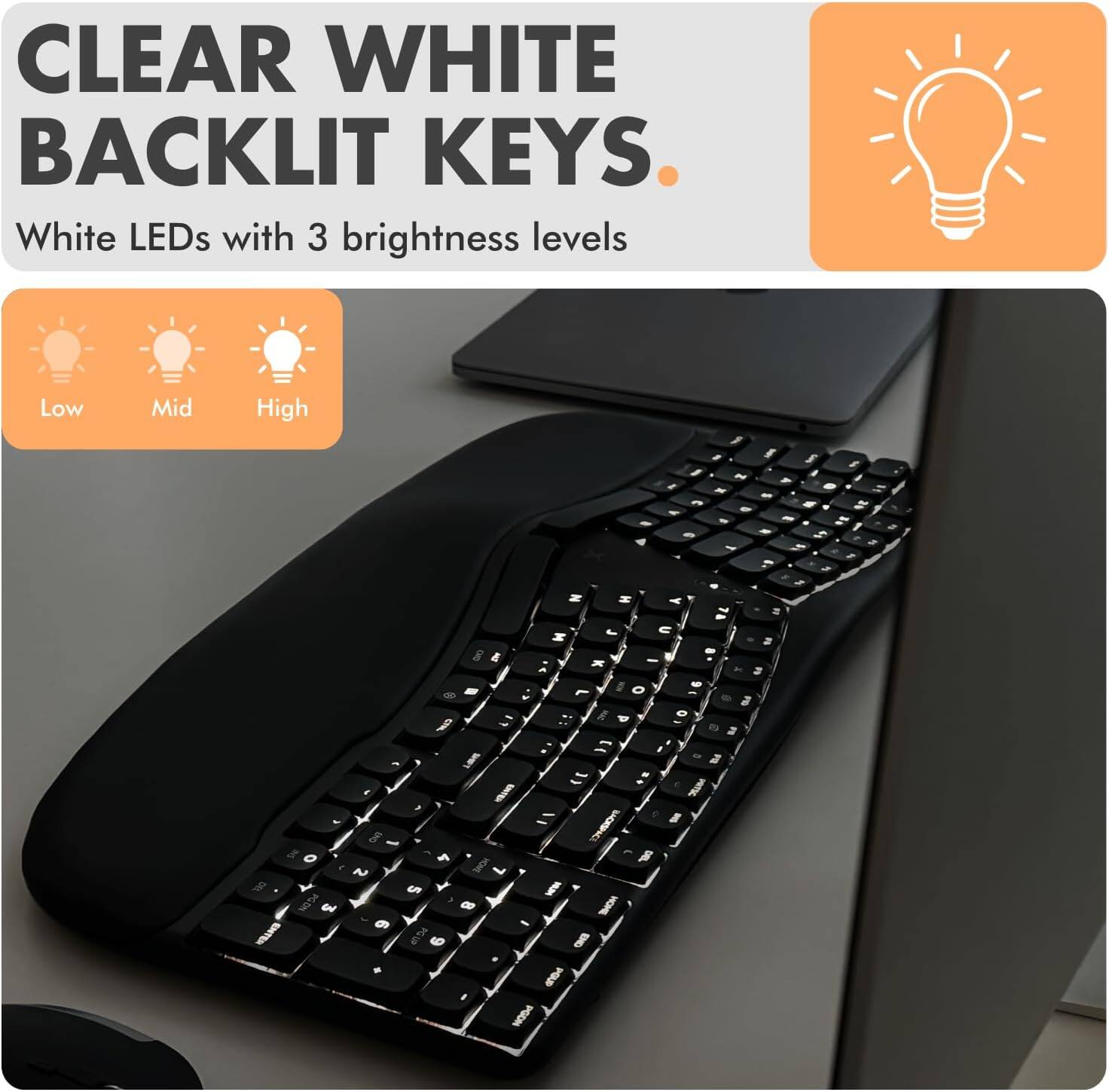 CLEAR WHITE BACKLIT KEYS  
White LEDs with 3 brightness levels  
Low Mid High