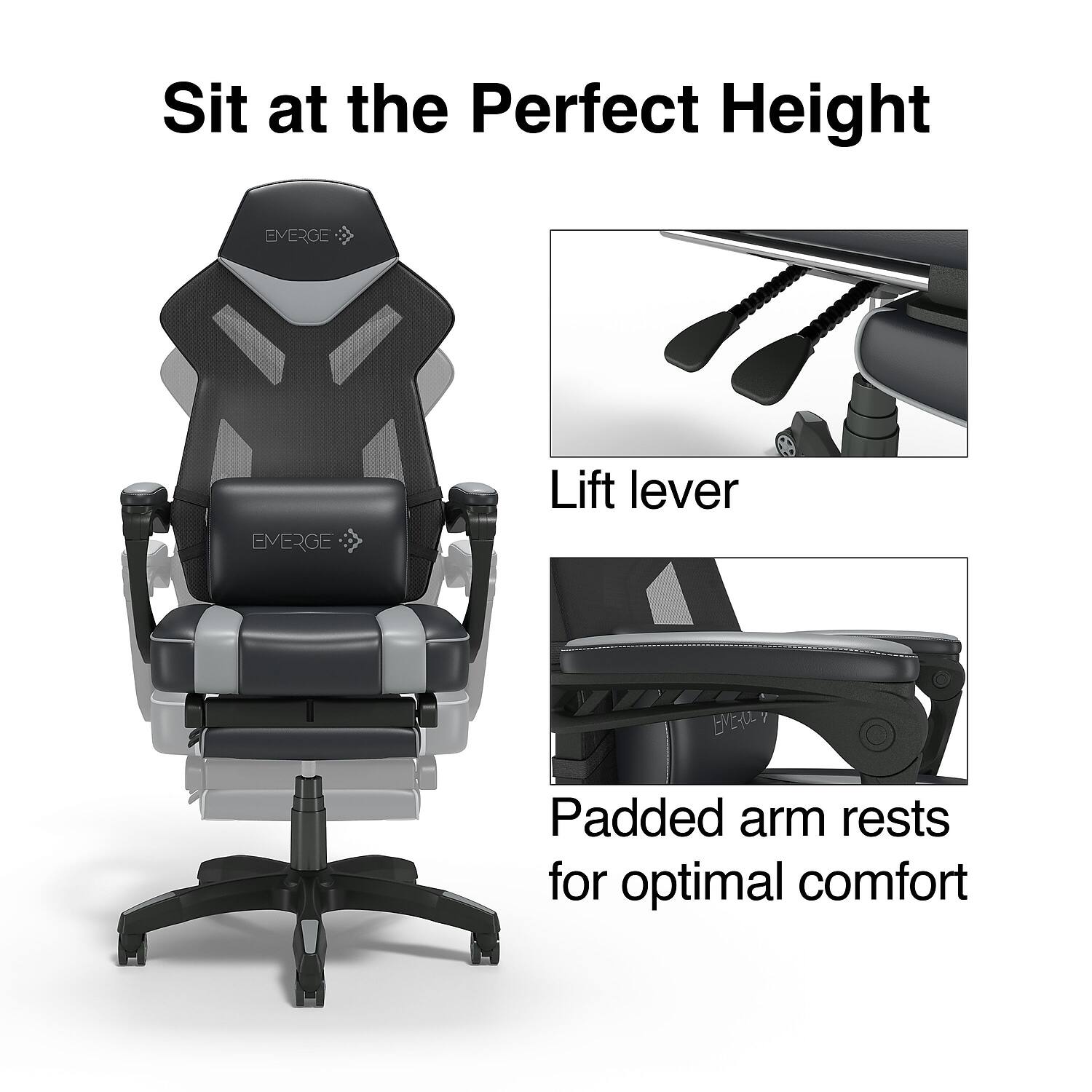 Sit at the Perfect Height

- Lift lever
- Padded arm rests for optimal comfort
