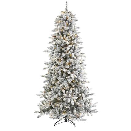 Front. BreeBe - 7.5' Flocked Livingston Fir Christmas Tree 500 Clear LED - White.