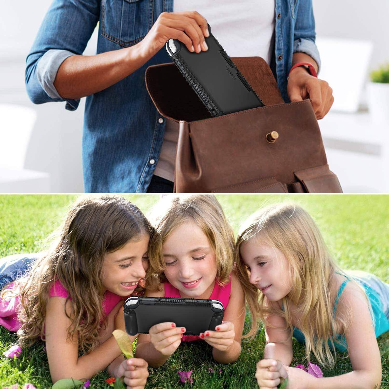 Alt View 3. Fintie - Soft Silicone Protective Case for Nintendo Switch Lite 2019, Ergonomic Grip, Anti-Slip, Lightweight Grip Case Cover - Black.