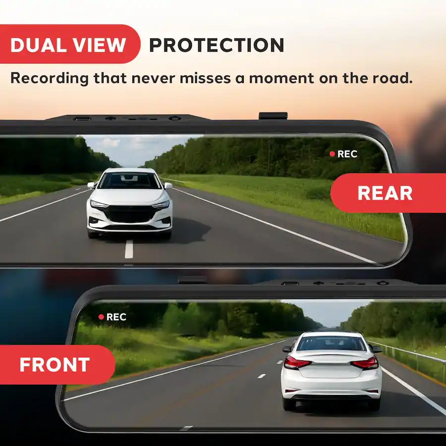 Pyle PLCDVR1000 Dual Dash Cam Rearview Mirror, 1080p HD Front & Rear ...