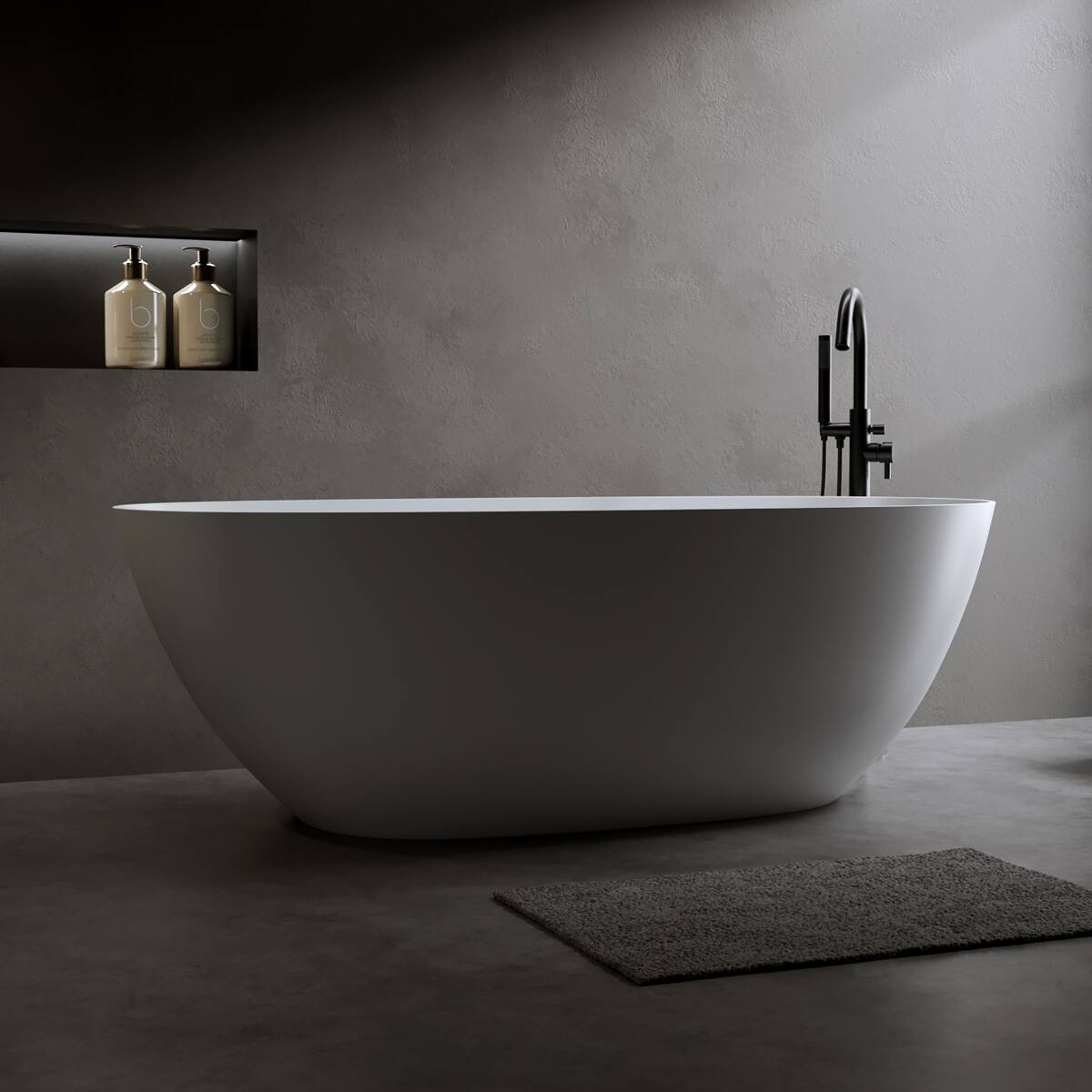 Alt View 1. Loheer - Loheer 69 in Freestanding Solid Surface Soaking Bathtub, Matte White Stone Resin Tub with Overflow Drain - Matte White.