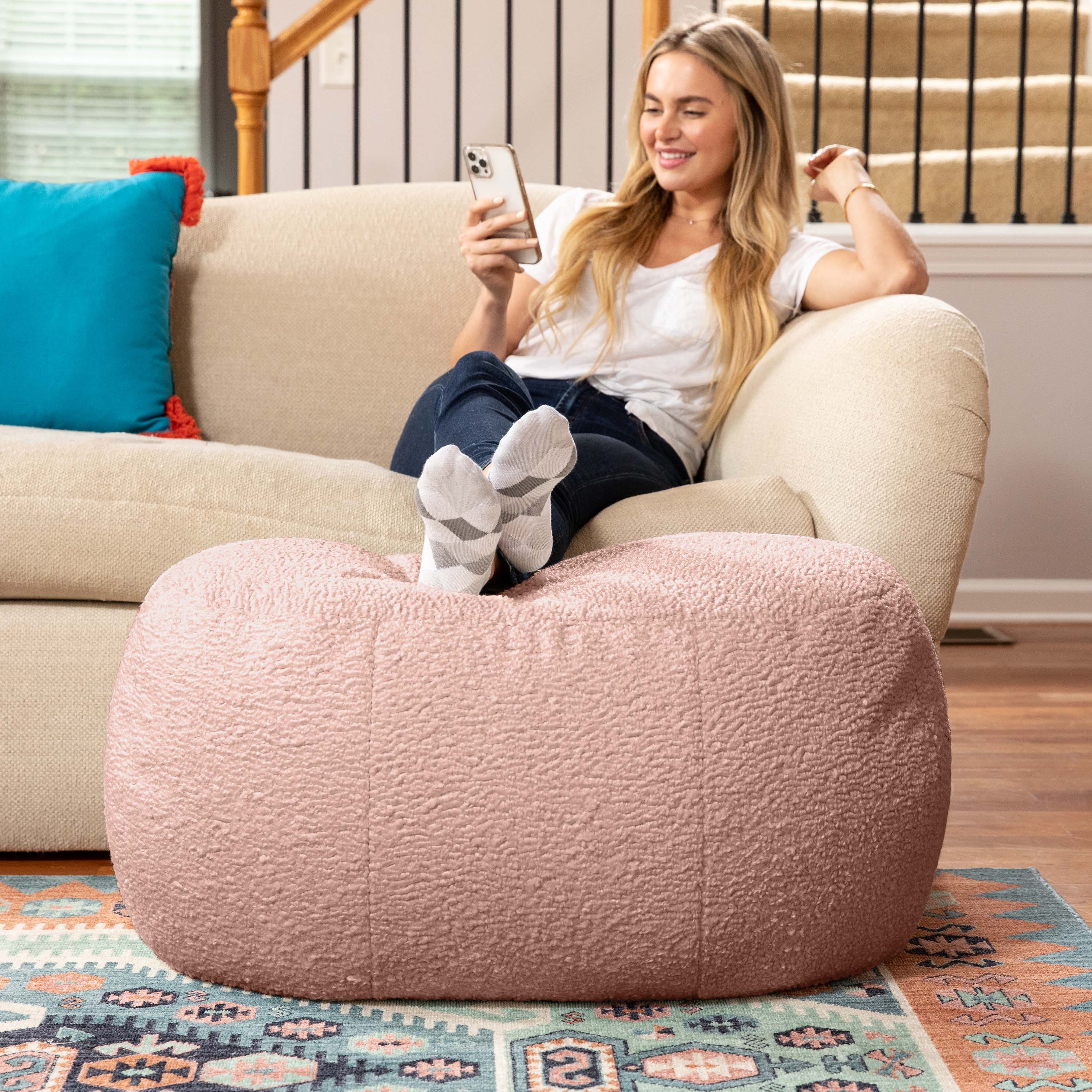 Alt View 3. Jaxx - Jaxx Ellis Ottoman Shearling Faux-Lamb Plush Pouf for Modern Interior Design, Oval, Pink - Pink.