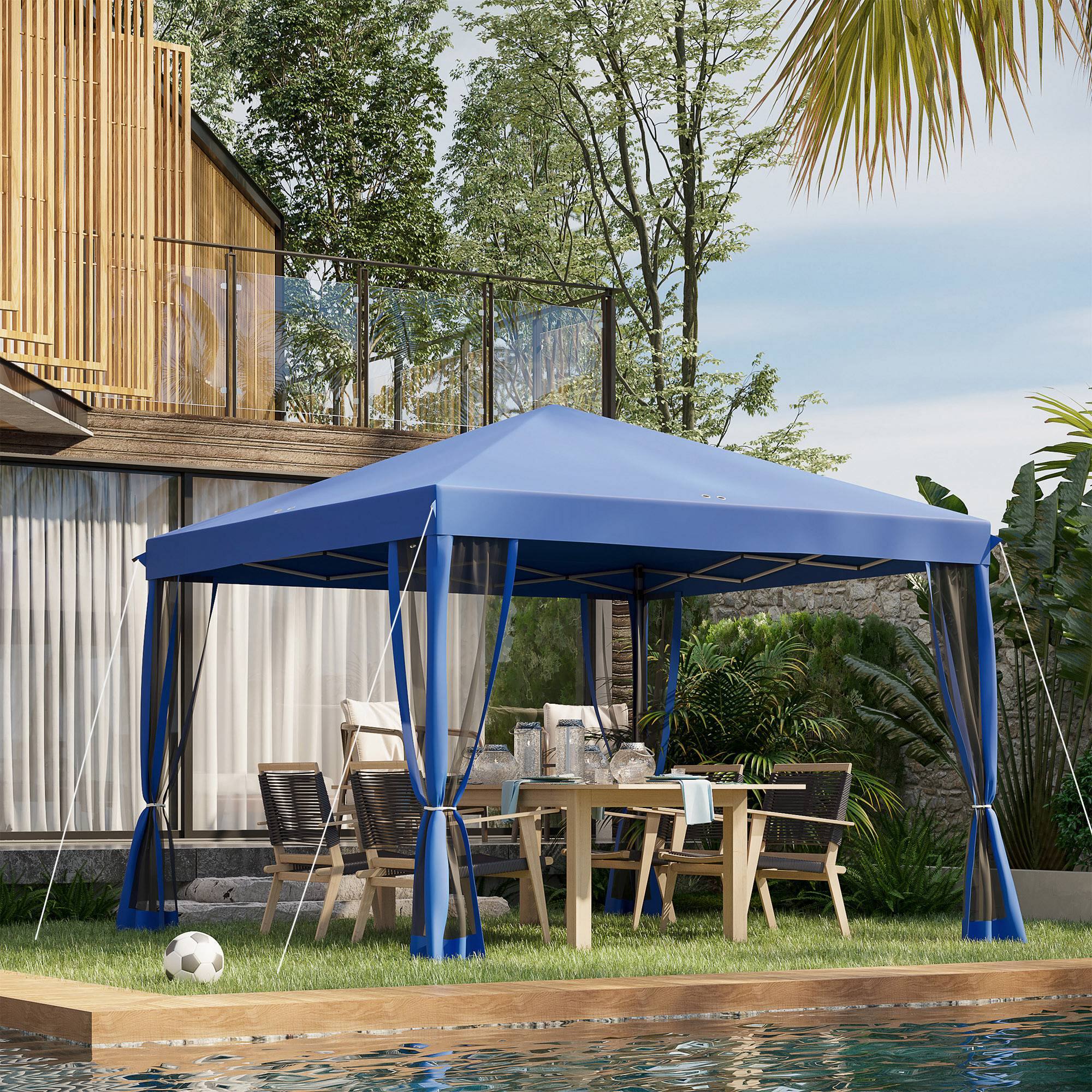 Alt View 1. Outsunny - x 10' Pop Up Canopy Tent with Netting, Instant Gazebo, Screen House Room with Carry Bag - Blue.