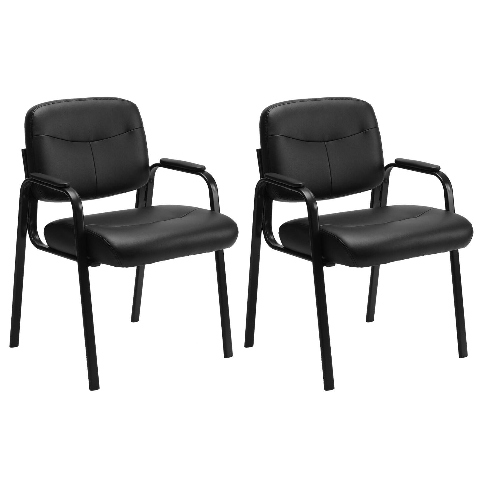 Front. Sweetcrispy - PU Leather Office Reception Side Chair Set of 2, Waiting Room Guest Chair with Padded Armrests - Black.