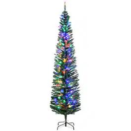 Homcom - Artificial Pencil Christmas Trees Holiday Decoration with Colorful LED Lights, Steel Base - Green