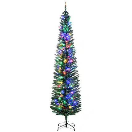 Front. Homcom - Artificial Pencil Christmas Trees Holiday Decoration with Colorful LED Lights, Steel Base - green.