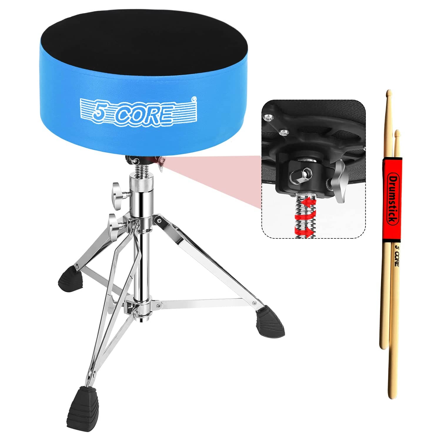 5 CORE - Drum Throne 5" Padded Velvet Top Guitar Stool Drummer Chair Swivel Adjustable Musician Seat - Blue