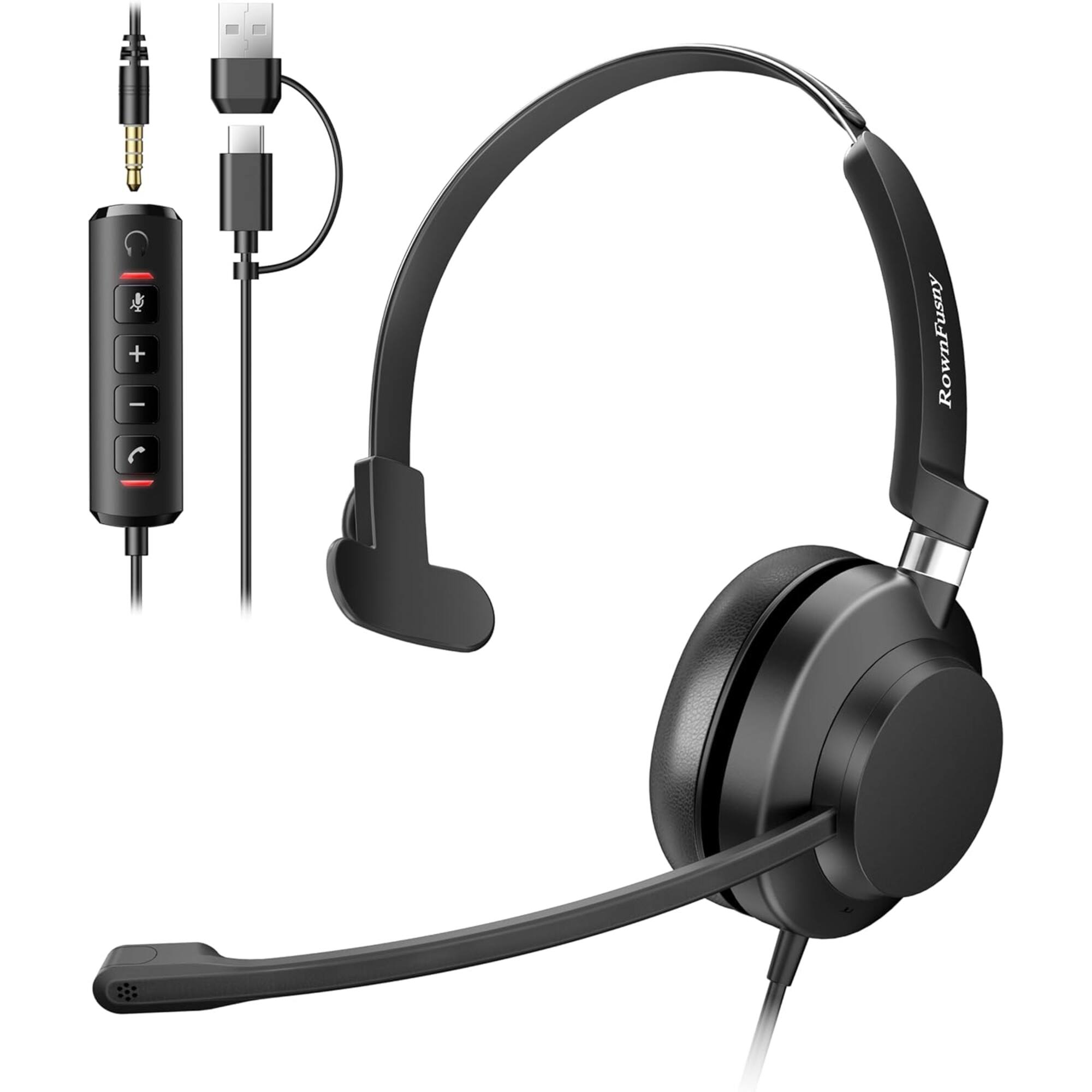 Rownfusny - R01S USB Wired Headset With Mic & Volume Control