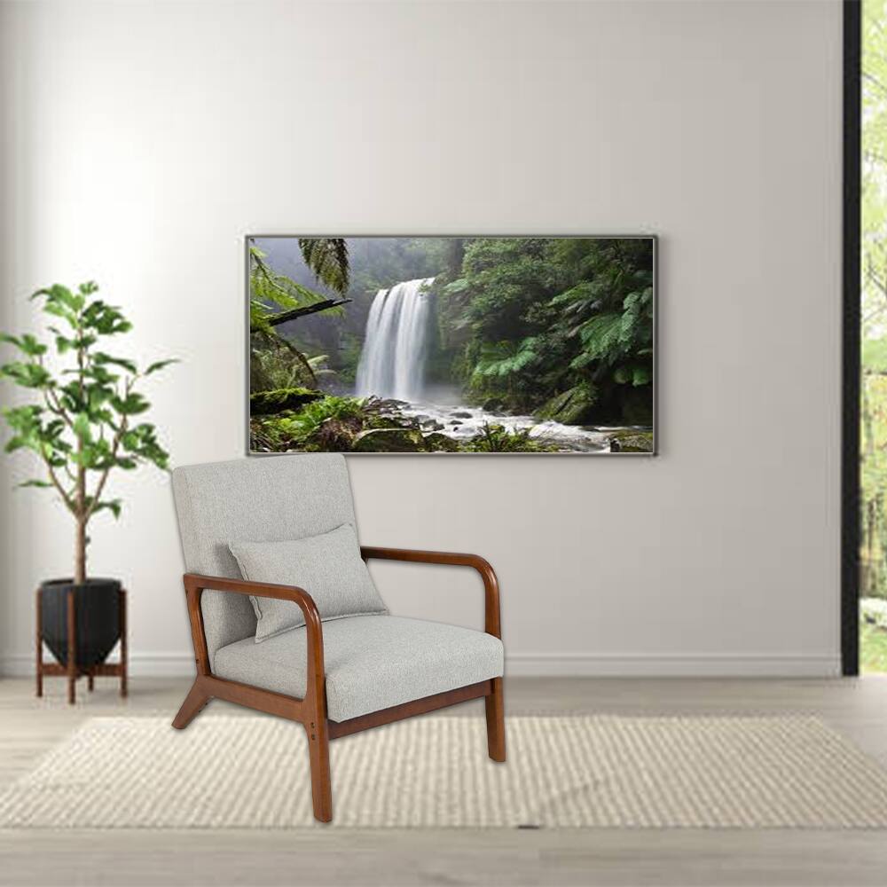 Front. Hivvago - Contemporary Rubberwood Accent Chair with Supportive Lumbar Cushion - Gray.