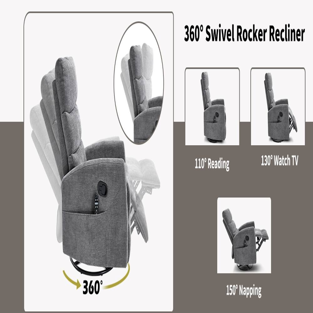 360° Swivel Rocker Recliner
110° Reading
130° Watch TV
360°
150° Napping