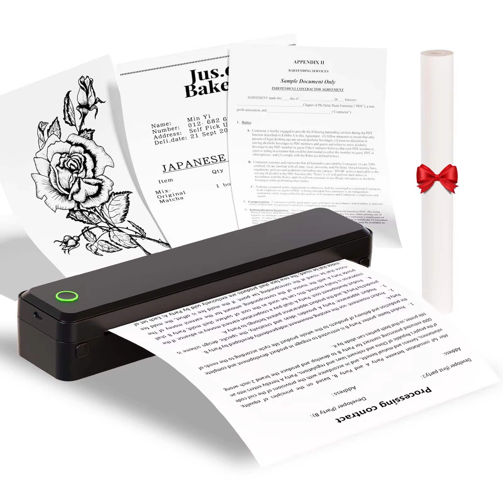 Luckbyte - Portable Wireless A4 Thermal Printer - Inkless Bluetooth Travel Printer for iOS, Android & Laptop, Supports US Letter - Black