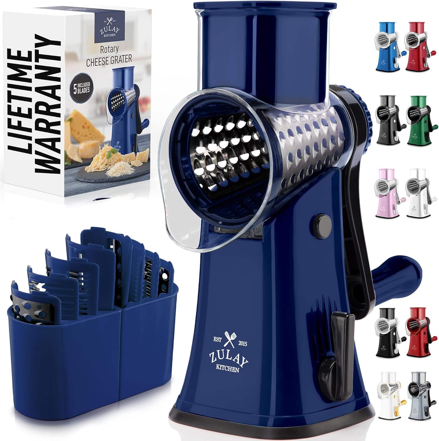 Zulay Kitchen - Rotary Cheese Grater 5 Blade Cheese Shredder with Reinforced Suction & 5 Interchangeable Drums - Sapphire price history on PriceWatchPro