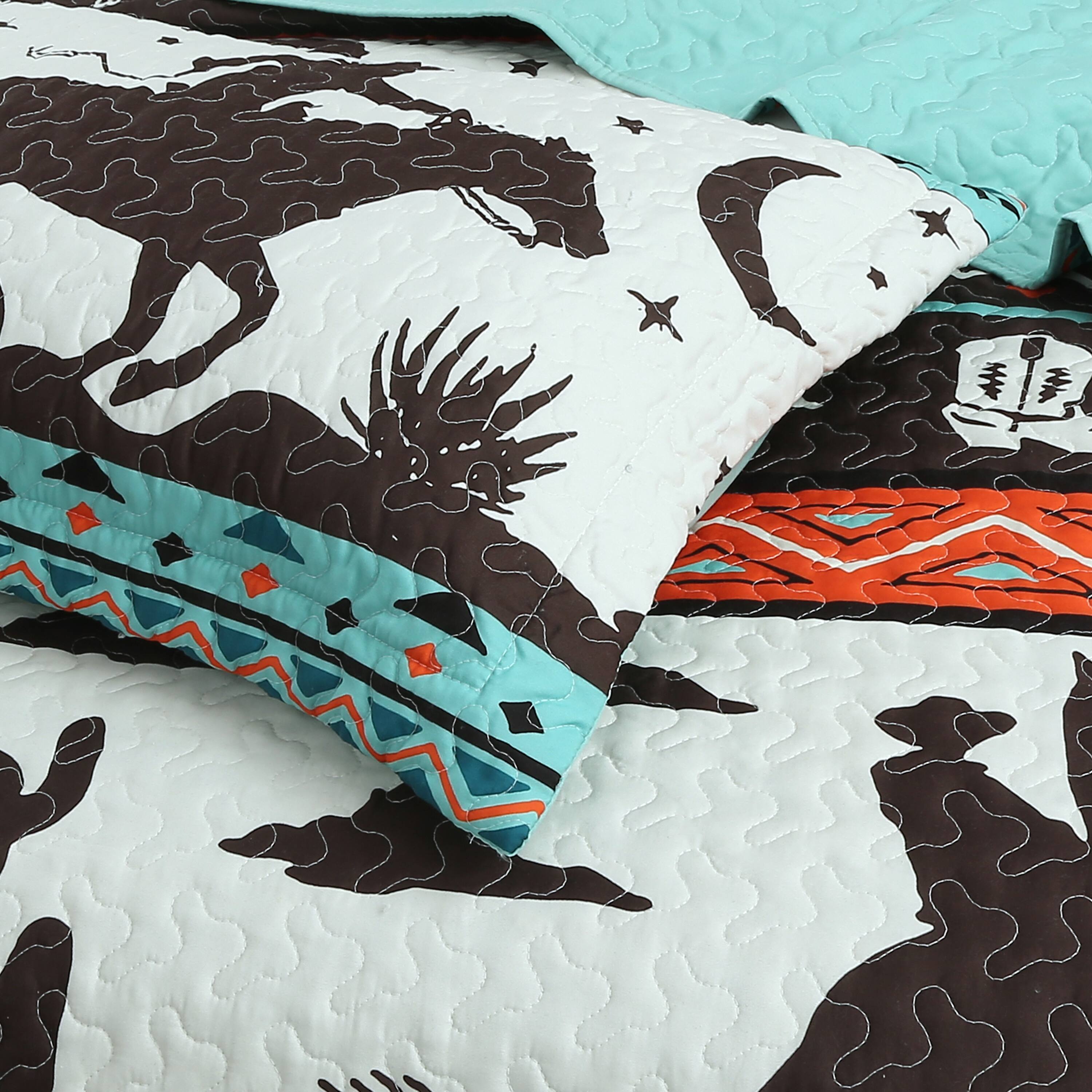 Alt View 1. MarCielo - Marcielo 3 Piece South Western Quilt Bedspread Set Cowboy - Green.