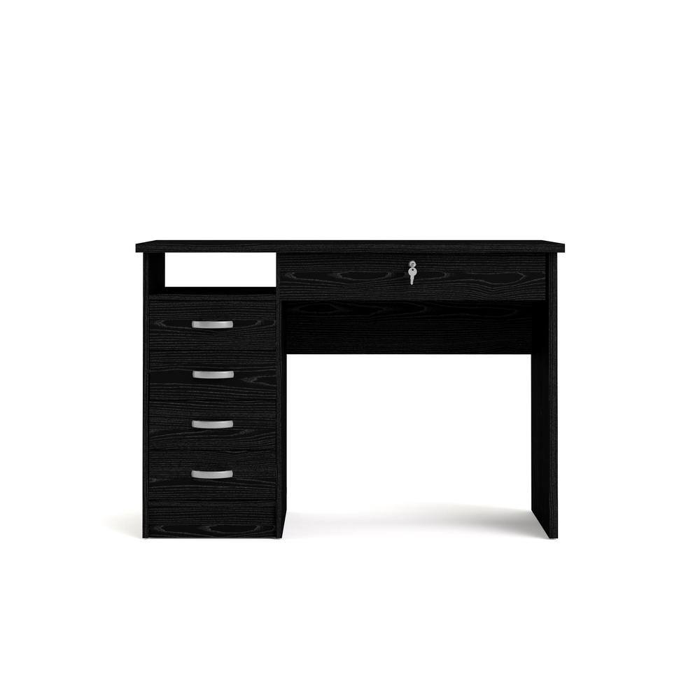 Front. Tvilum - Desk with 5 Drawers Woodgrain - Black.