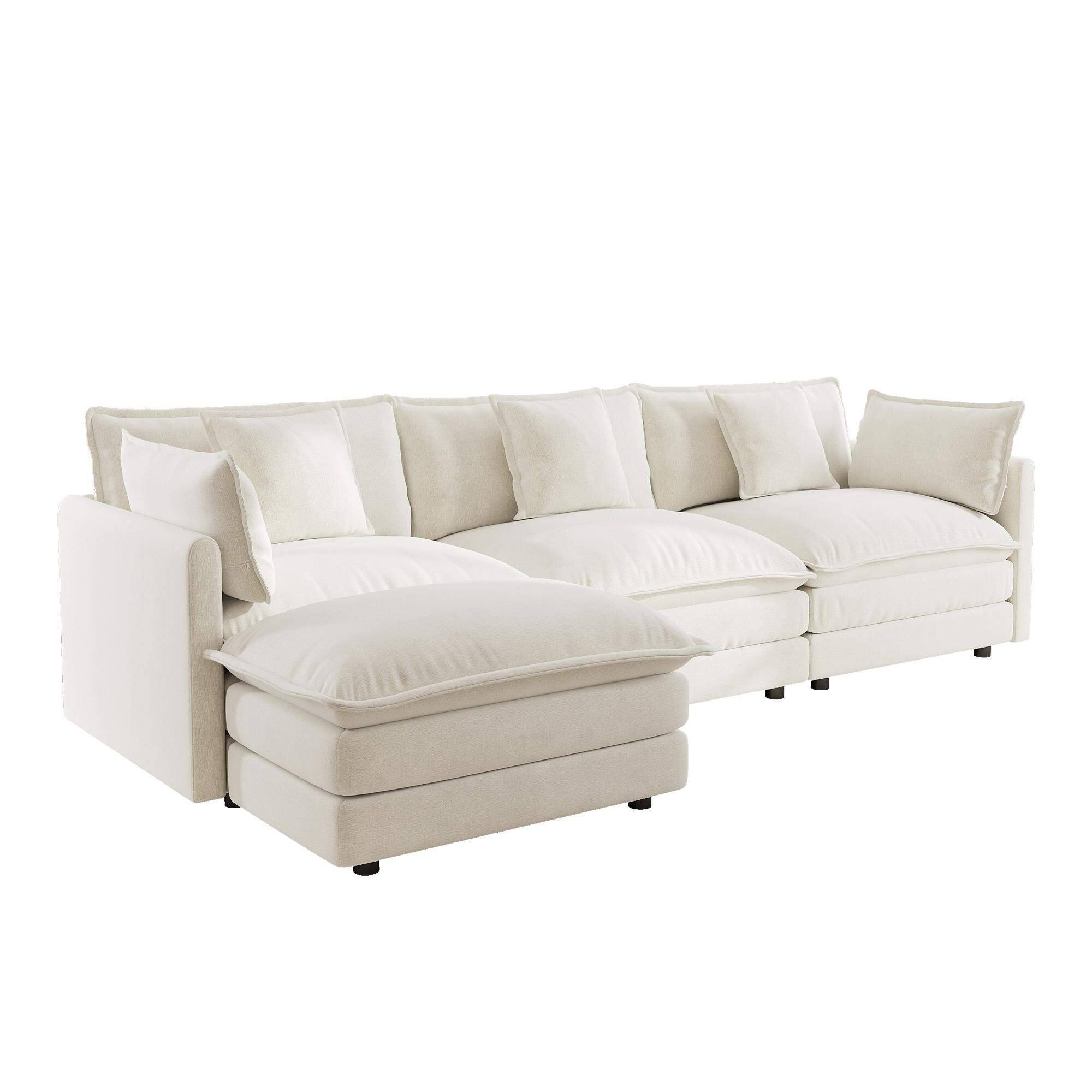 Front. LOVMOR - Free Combination Comfy Upholstery Modular Oversized L Shaped Sectional Sofa With Reversible Ottoman White Chenille - White.