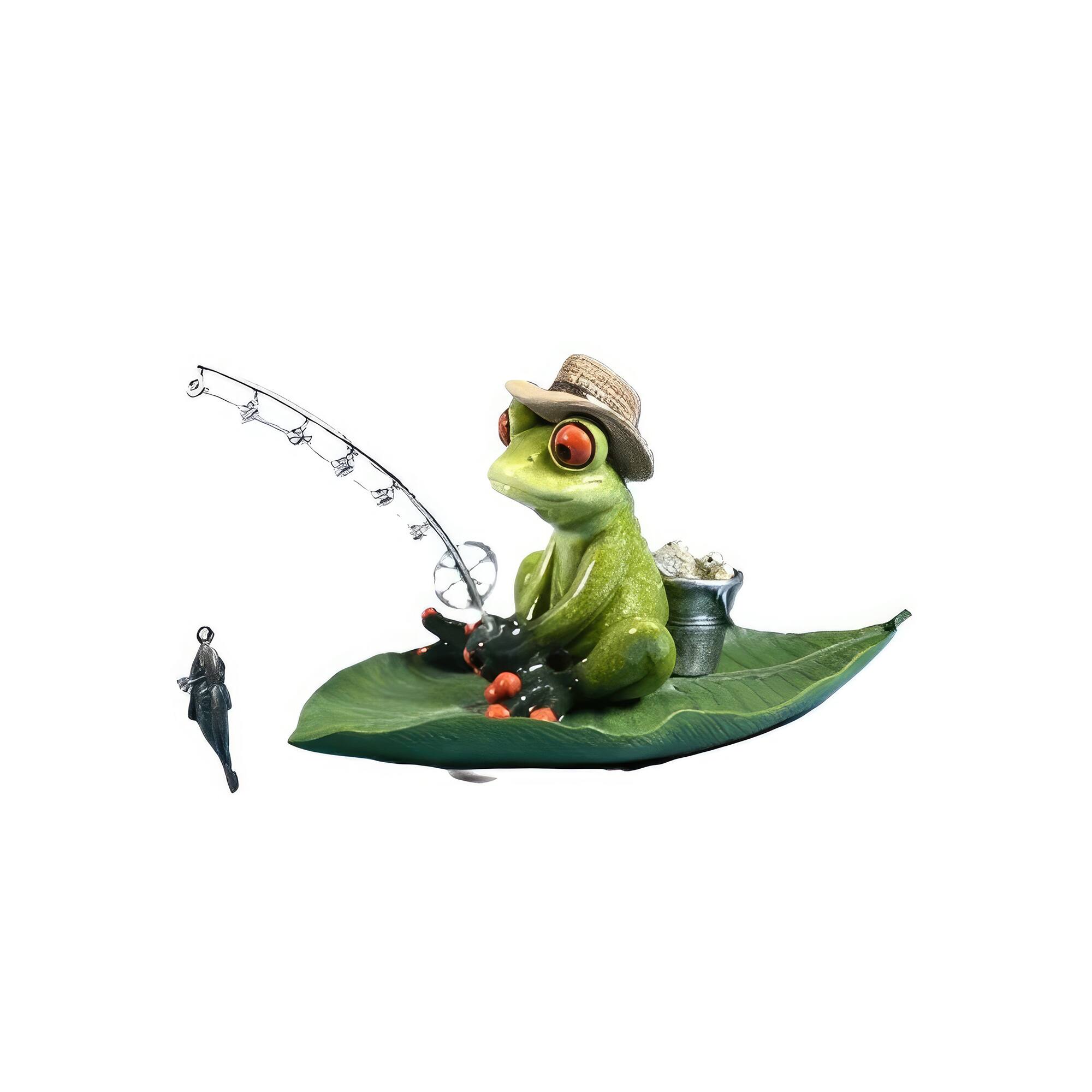 FC Design - 7.5"W Frog Fishing on Lily Pad Figurine Statue Office Desk Tabletop Home Decor Gift - Multi-Color