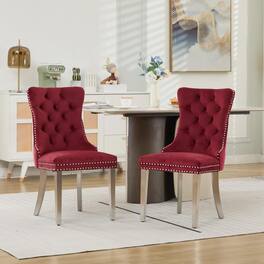 Trinkets Crazed - Velvet Dining Chair Set of 2 Upholstered Tufted Dining Room Chair with Nailhead Trim - wine red